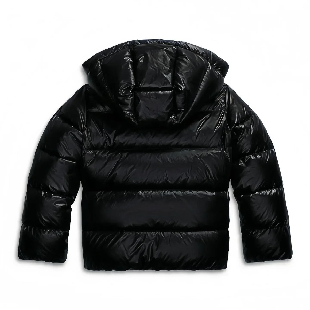 Women's Hooded Puffer Jacket with Glossy Finish and Zipper Front