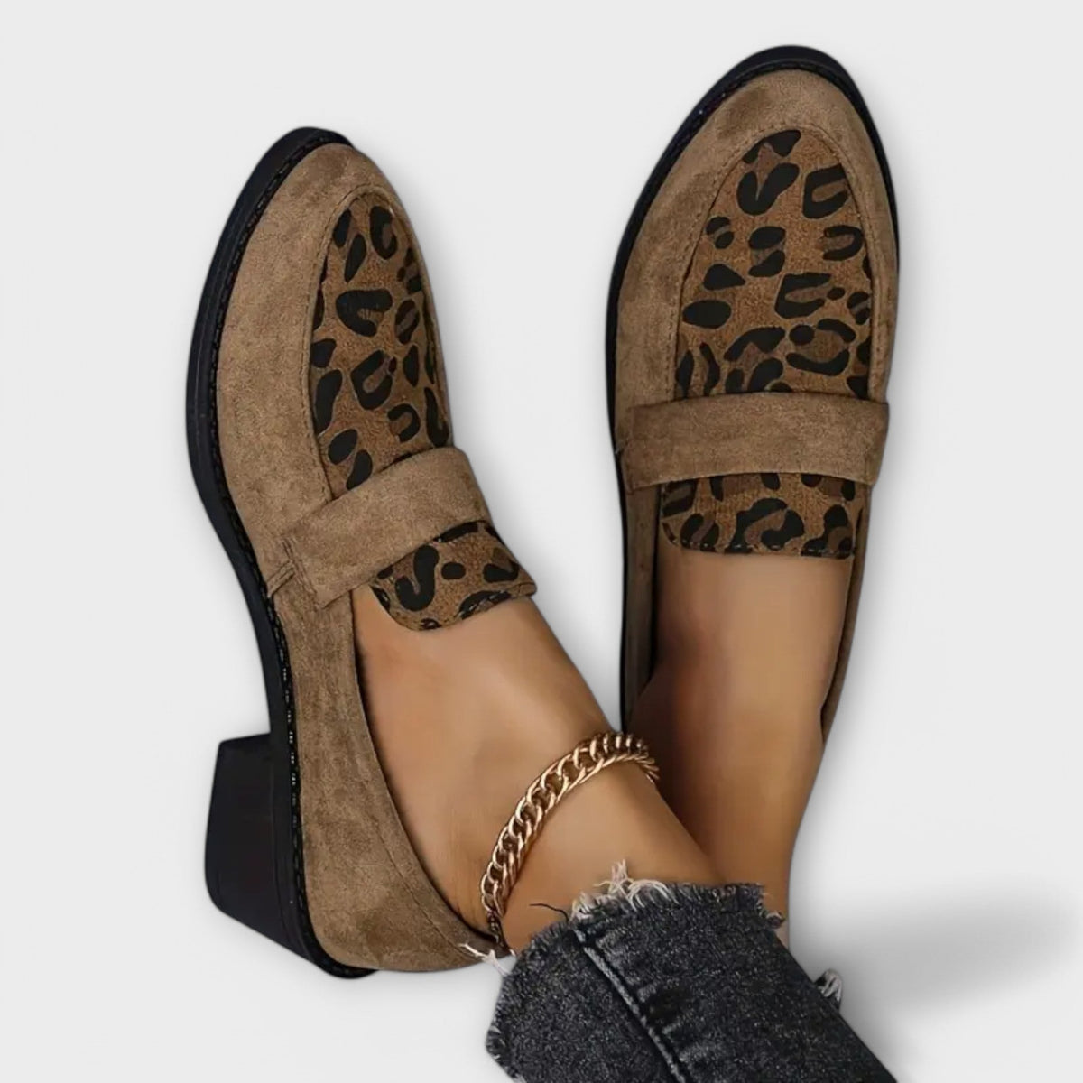 Women's Leopard-Print Loafer Heels with Low Block Heel