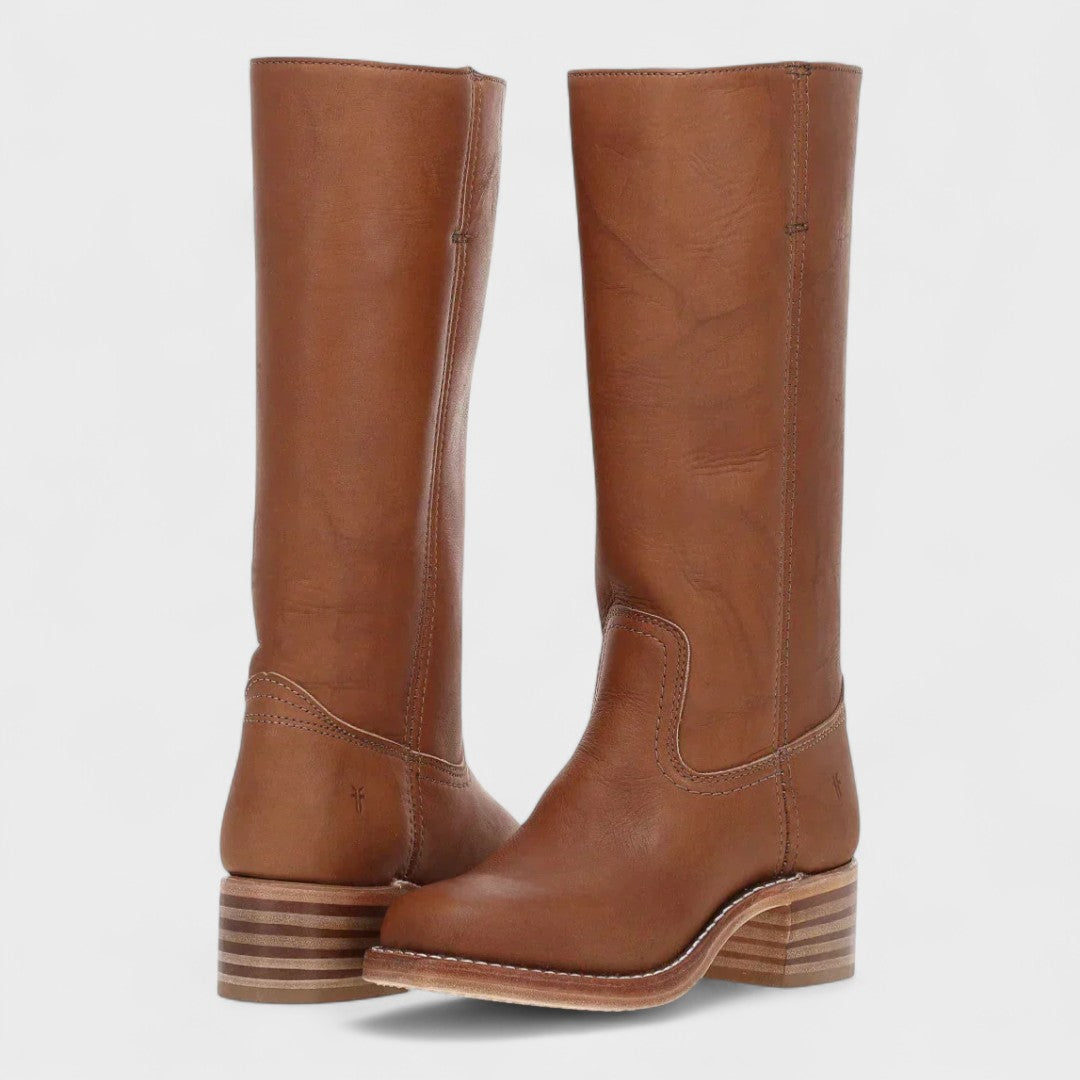 Women's Tall Western-Style Boots with Stitching and Shaped Heel