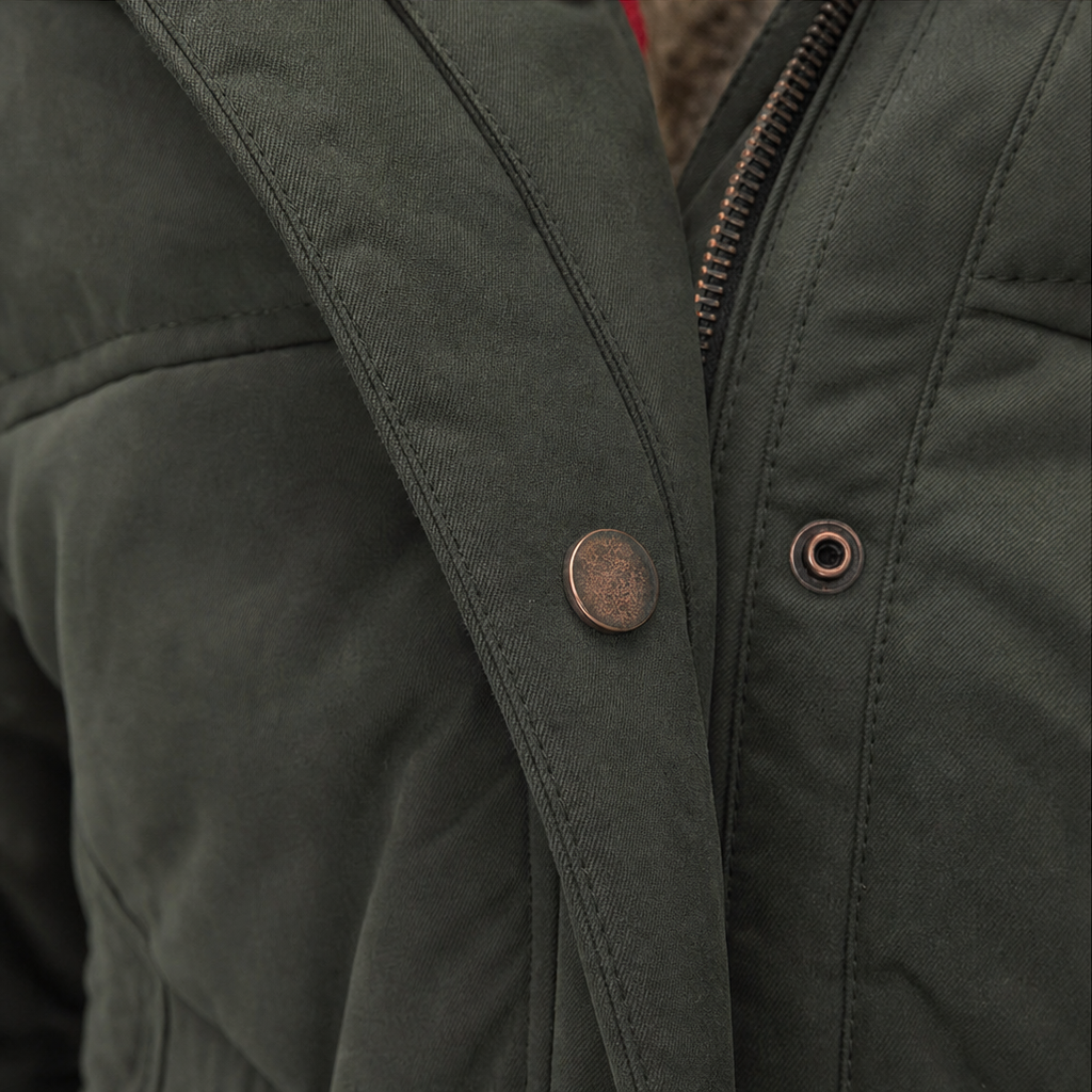 Women's Fitted Quilted Hooded Coat with Front Zipper and Side Pockets
