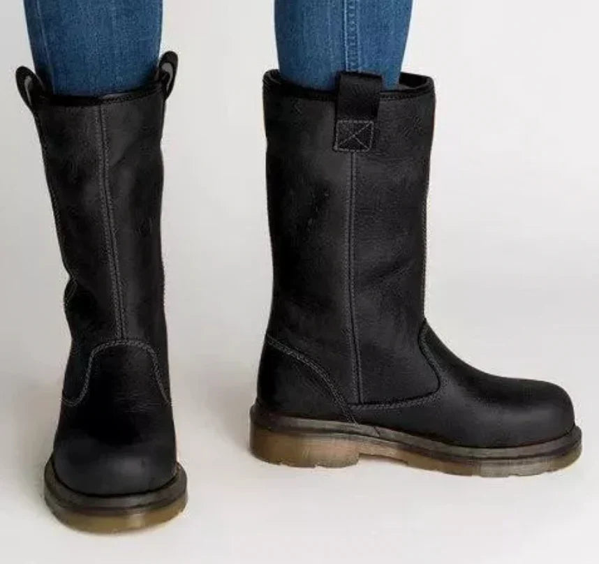 Women's Tall Boots with Rounded Toe and Contrast Stitch Details