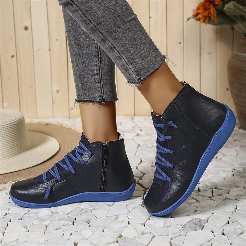 Women's Lace-Up Ankle Boots with Wraparound Strap and Shaped Heel