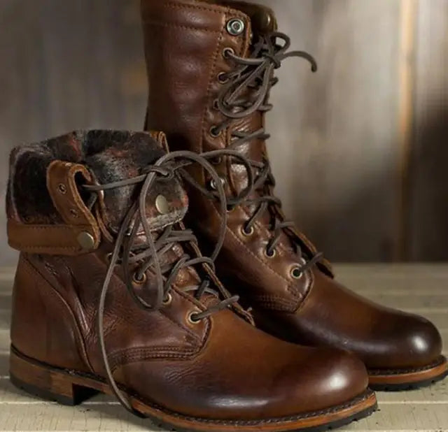 Women's Lace-Up Ankle Boots with Rounded Toe and Stitch Details