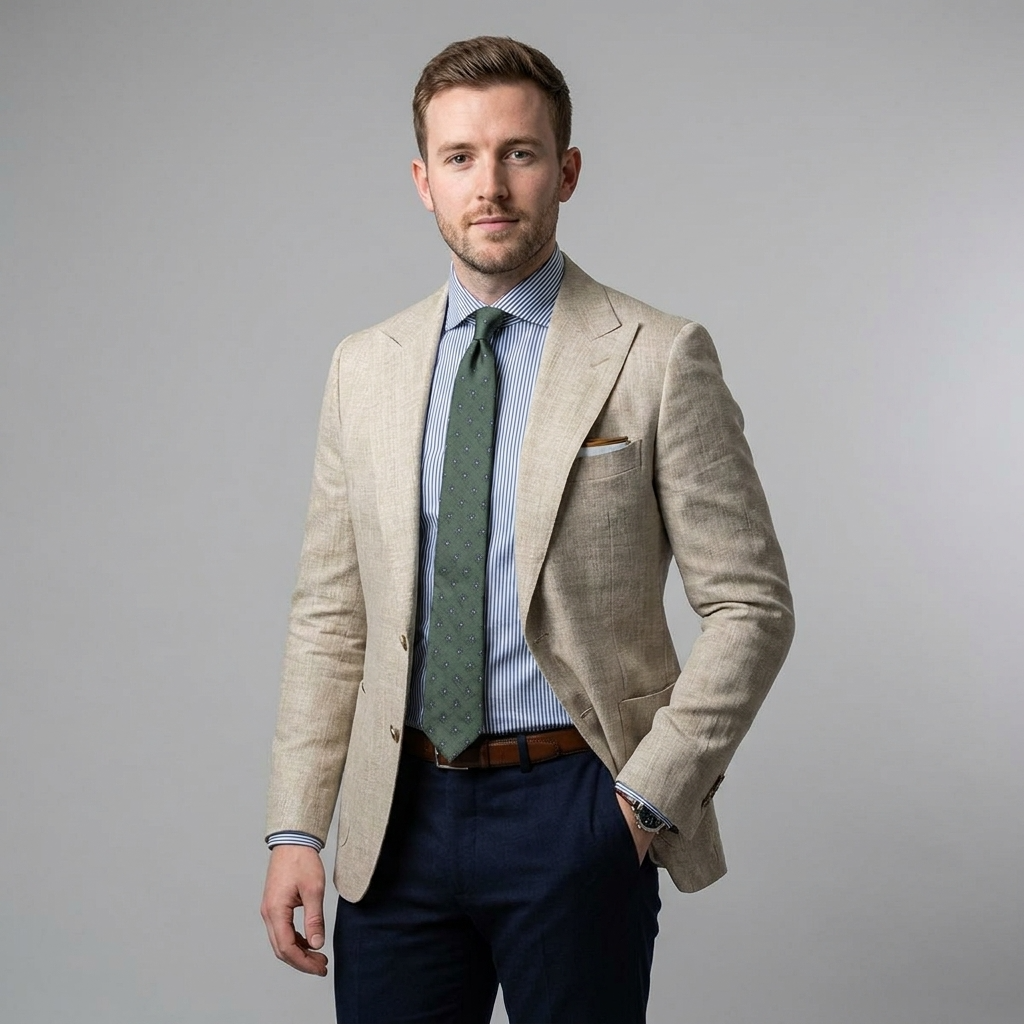 Men's Lapel Blazer with Front Buttons and Chest Pocket Detail