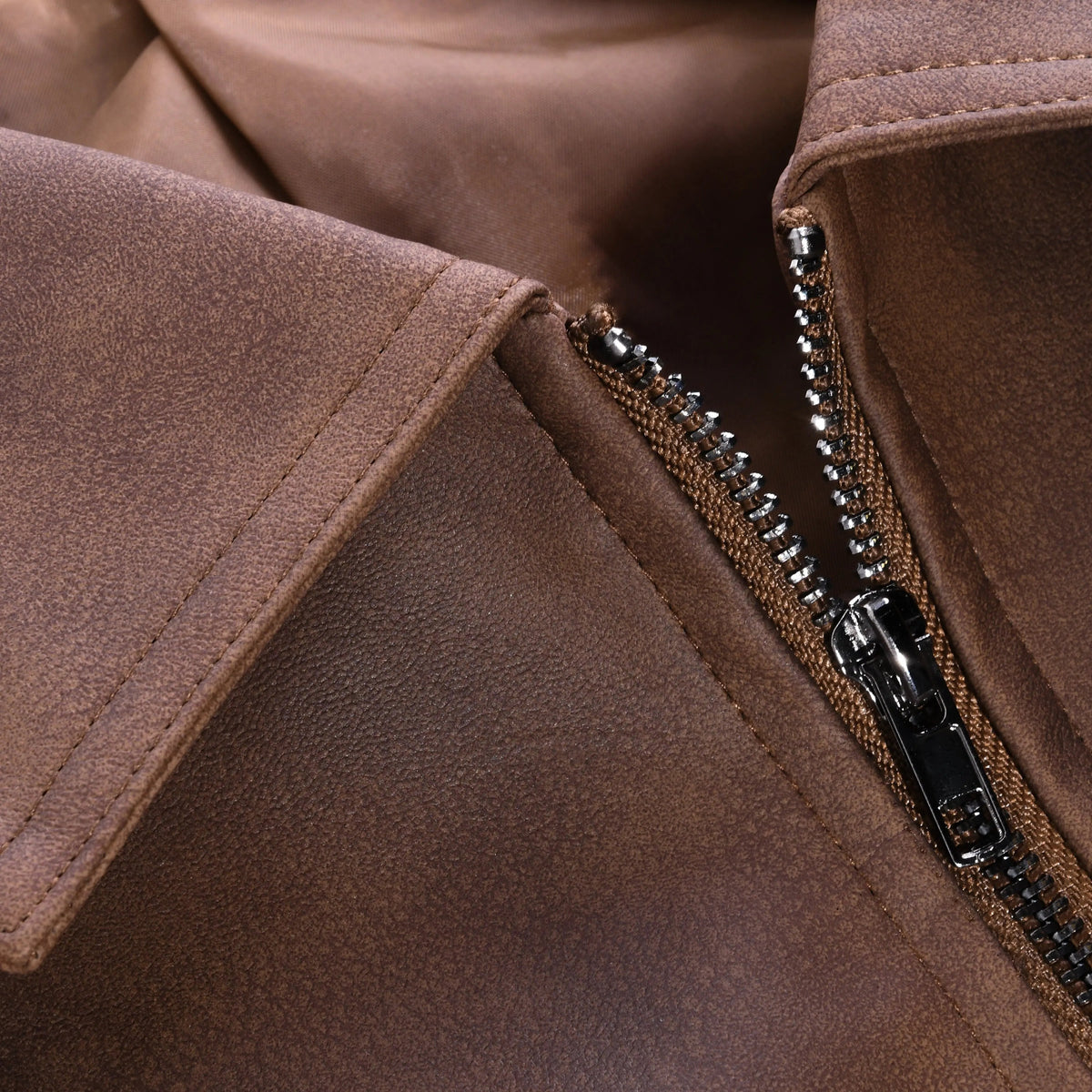 Men's Pointed-Collar Zipper Jacket with Panel Seam Details