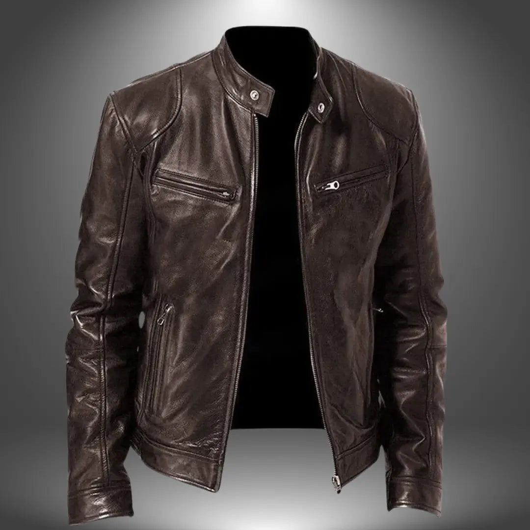 Men's Slim-Fit Biker-Style Zipper Jacket with Stand Collar