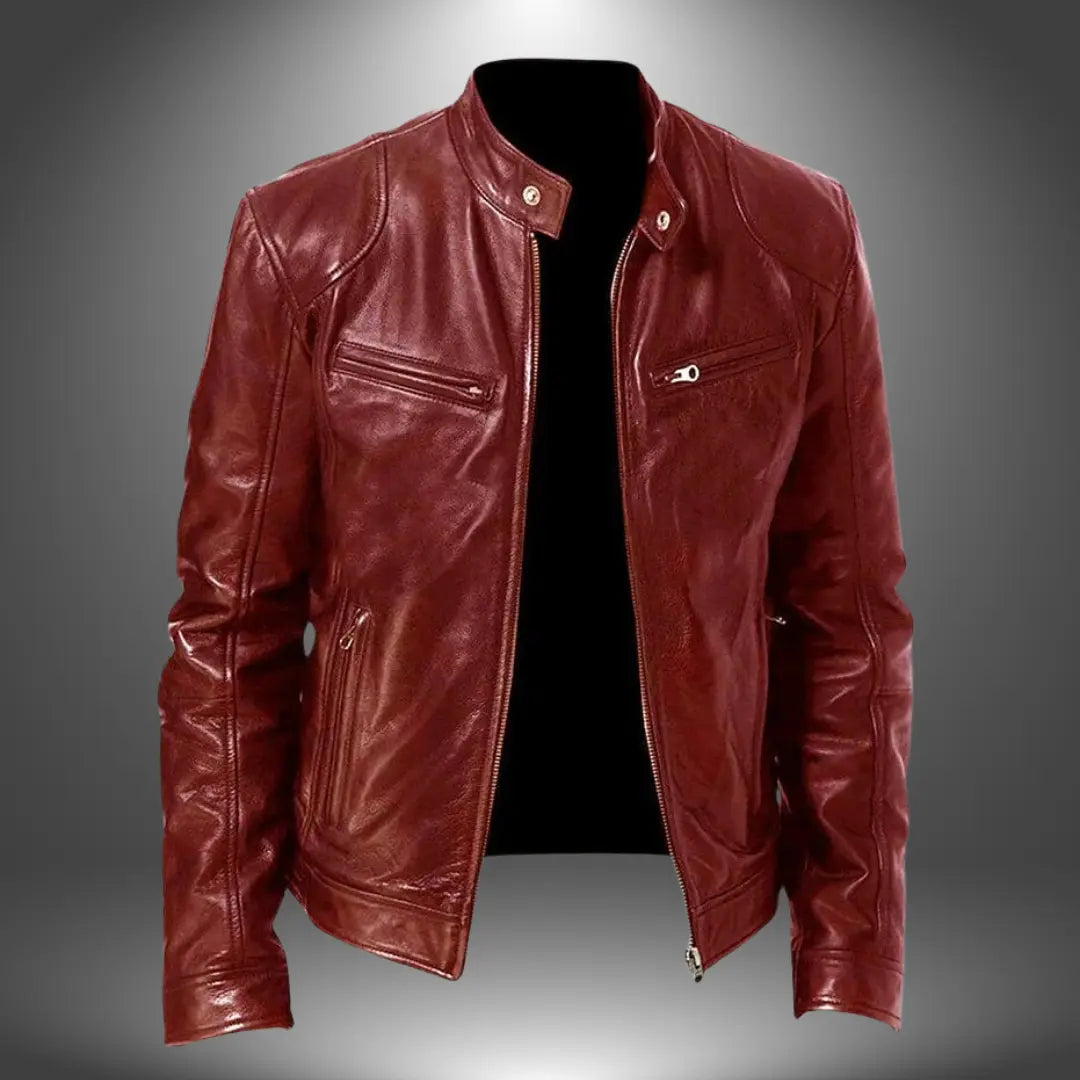 Men's Slim-Fit Biker-Style Zipper Jacket with Stand Collar