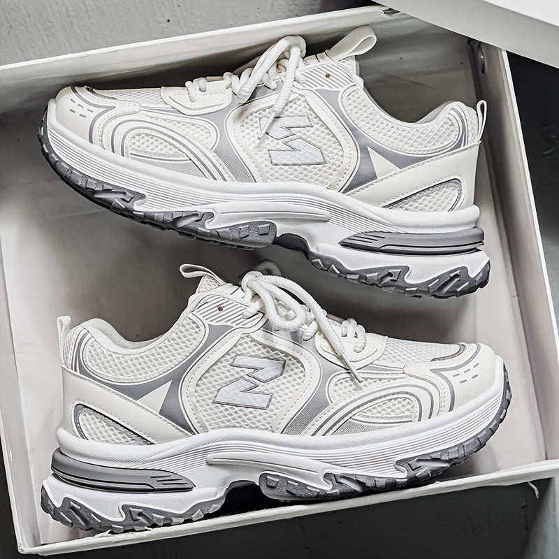 Unisex Low-Top Lace-Up Sneakers with Contrast Panels and Rounded Toe