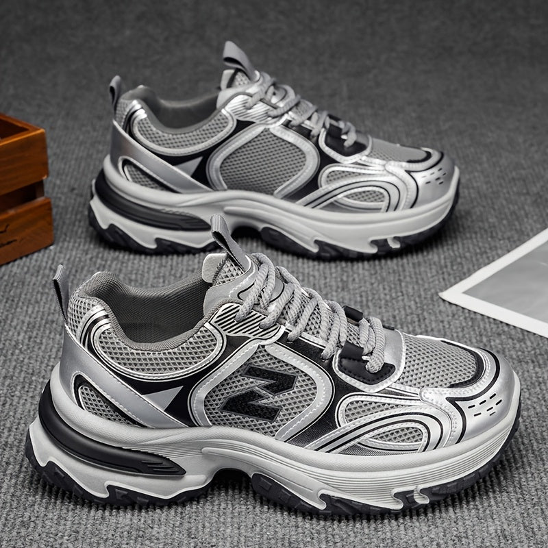 Unisex Low-Top Lace-Up Sneakers with Contrast Panels and Rounded Toe