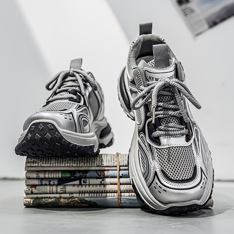 Unisex Low-Top Lace-Up Sneakers with Contrast Panels and Rounded Toe