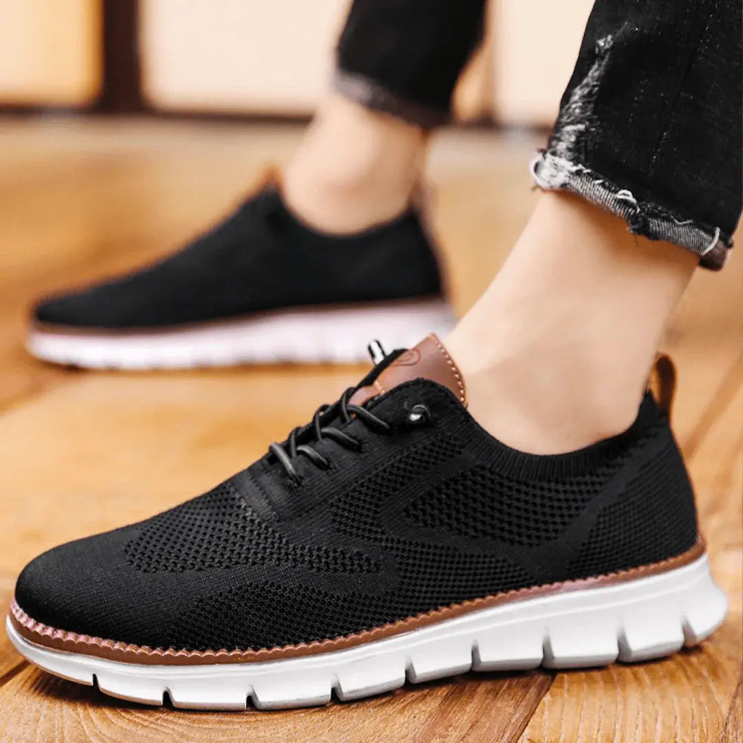 Men's Lace-Up Knit Sneakers with Contrast Segmented Sole