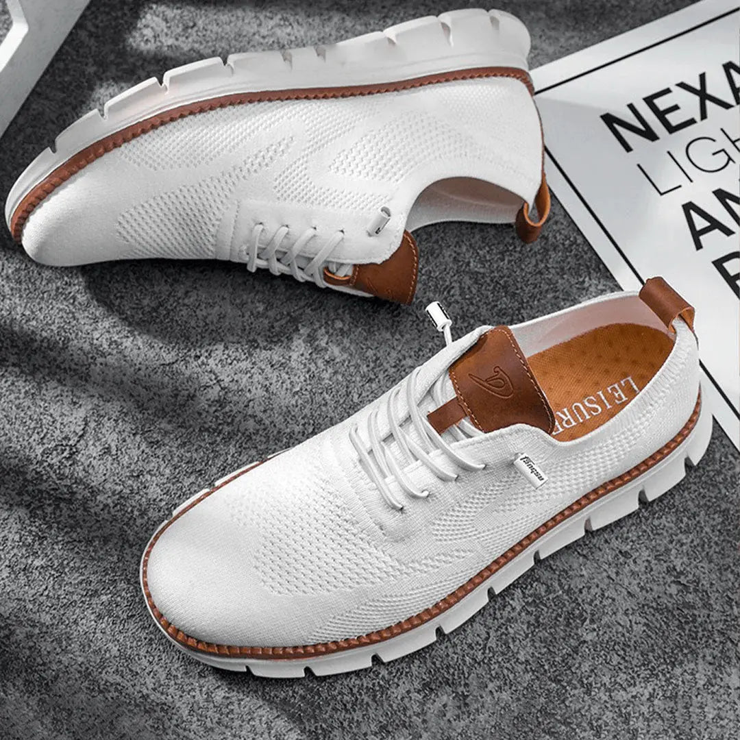 Men's Lace-Up Knit Sneakers with Contrast Segmented Sole