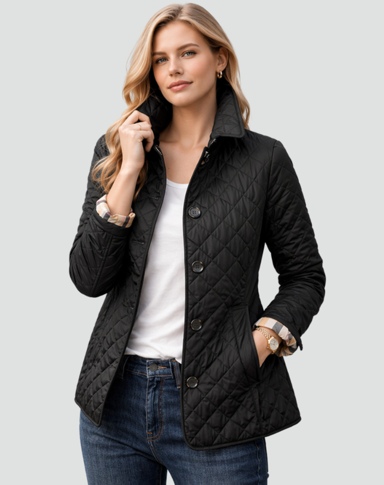 Women's Diamond-Quilted Jacket with Button Front and Collar