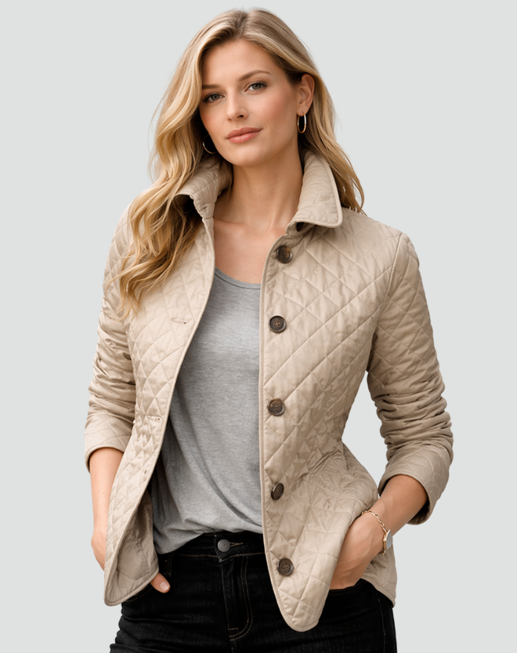Women's Diamond-Quilted Jacket with Button Front and Collar