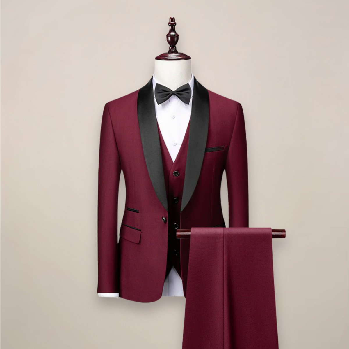 Men's Three-Piece Tuxedo Suit with Shawl Lapels, Vest and Pants