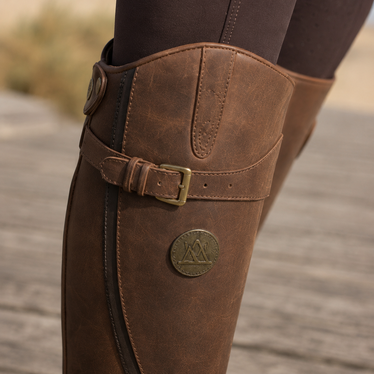 Women's Knee-High Riding Boots with Buckle Straps and Side Zipper