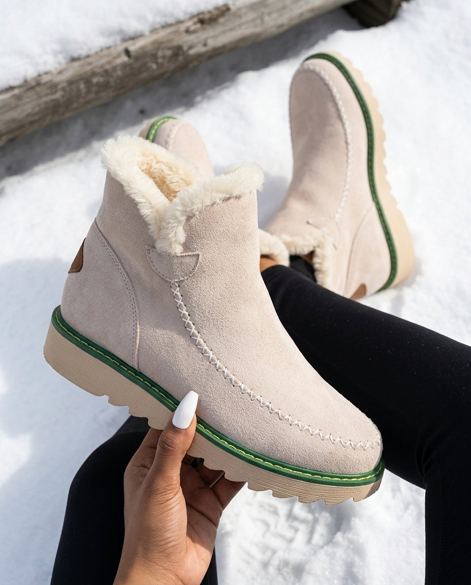Women's Slip-On Platform Ankle Boots with Lined Opening and Stitching