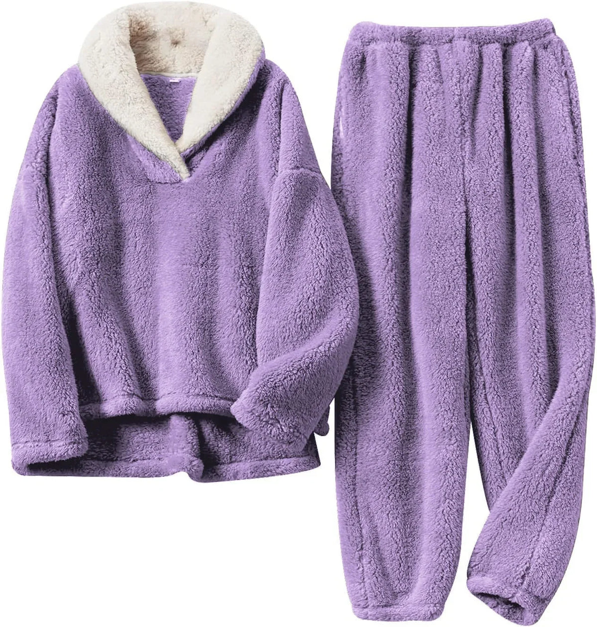 Women's Two-Piece Textured Lounge Set with V-Neck Top and Cuffed Pants