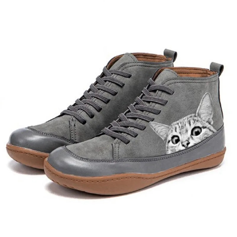 Women's Cat-Graphic Lace-Up Ankle Boots