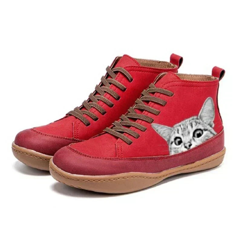 Women's Cat-Graphic Lace-Up Ankle Boots