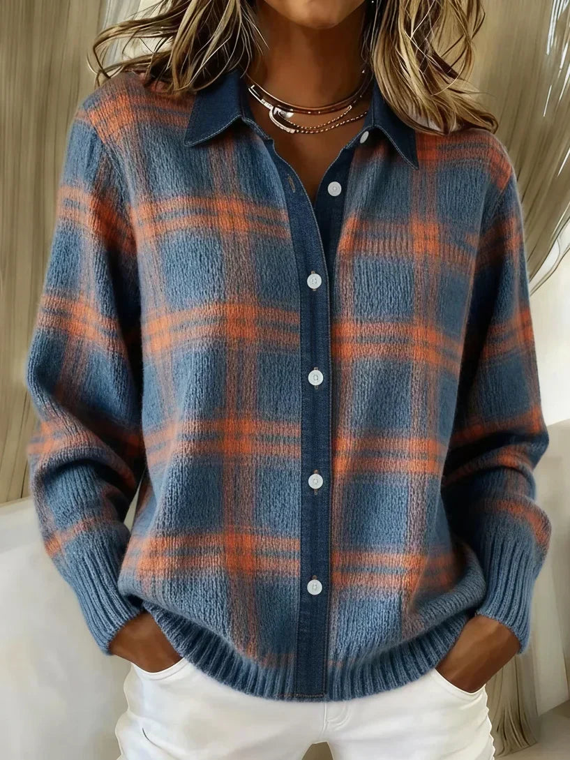 Women's Plaid Button-Front Shirt with Long Sleeves