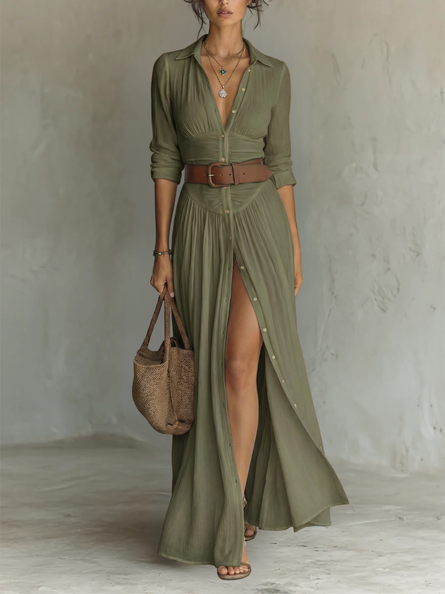 Women's Long-Sleeve Collared Dress