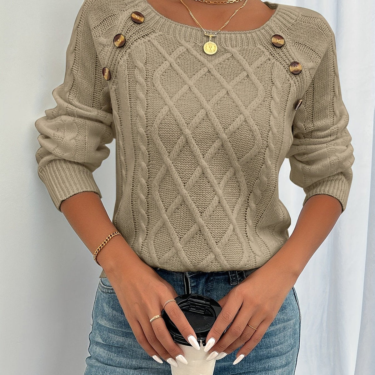 Women's Textured Button Sweater