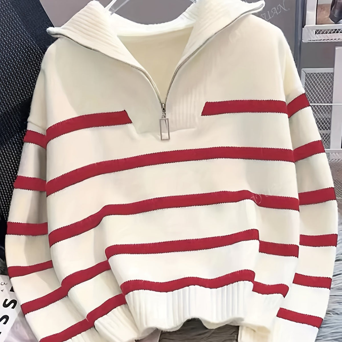 Women's Striped Quarter-Zip Sweater