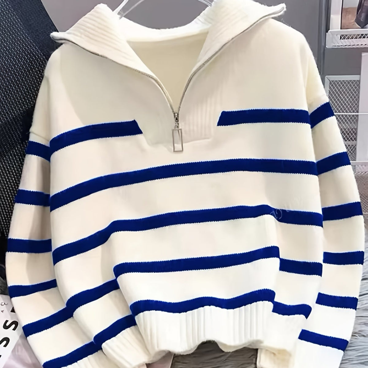 Women's Striped Quarter-Zip Sweater