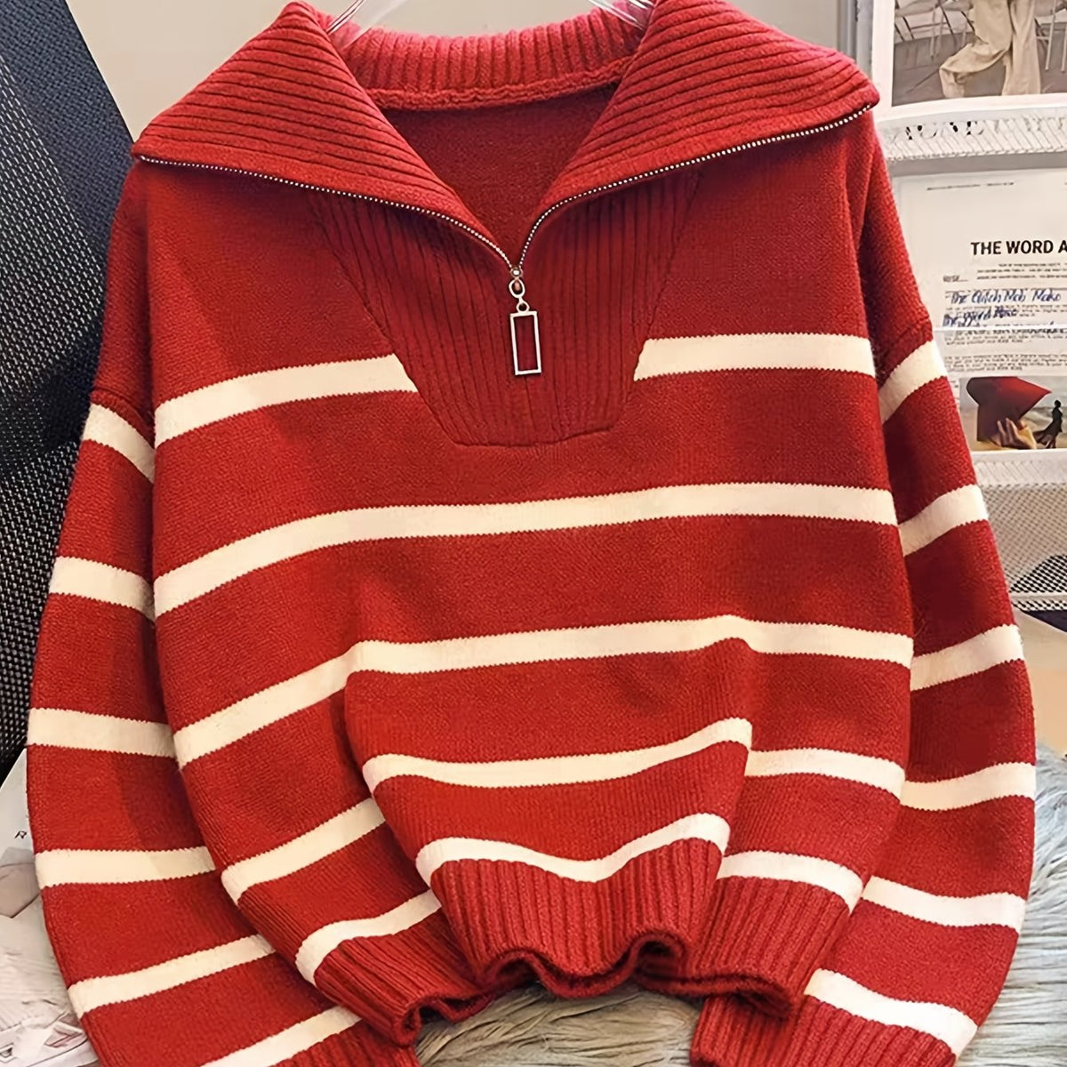 Women's Striped Quarter-Zip Sweater