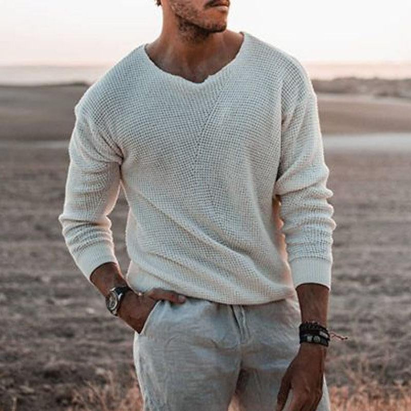 Men's Textured V-Neck Sweater