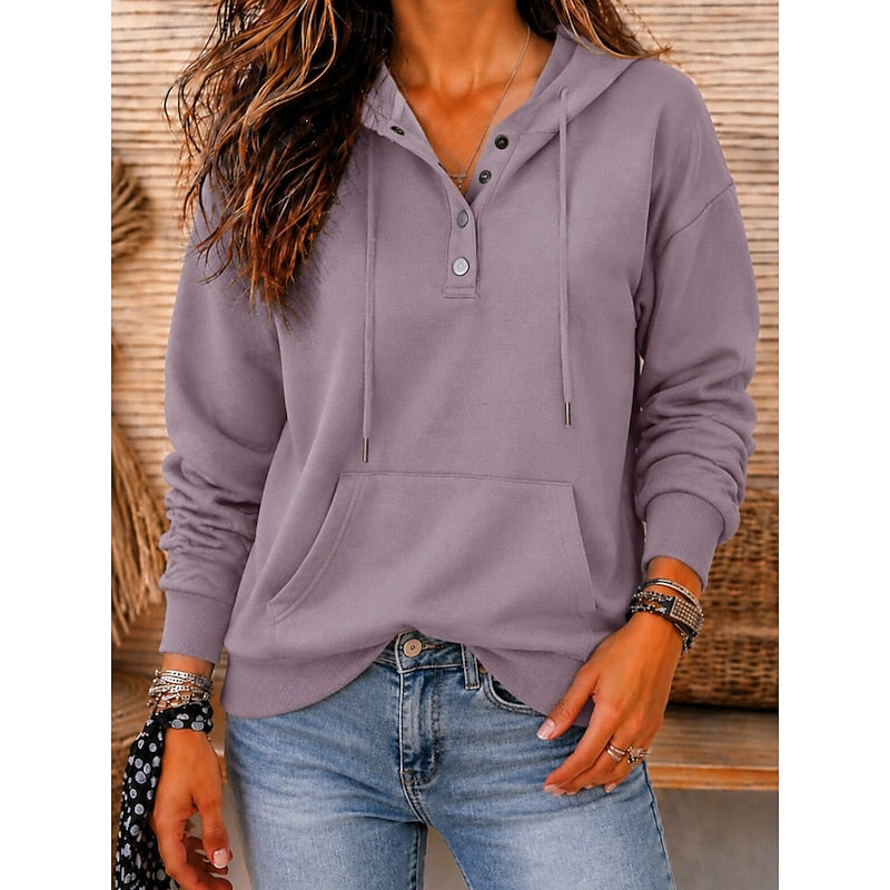 Women's Relaxed Button-Neck Hoodie