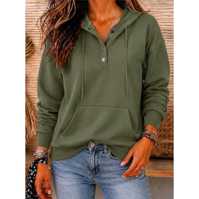 Women's Relaxed Button-Neck Hoodie