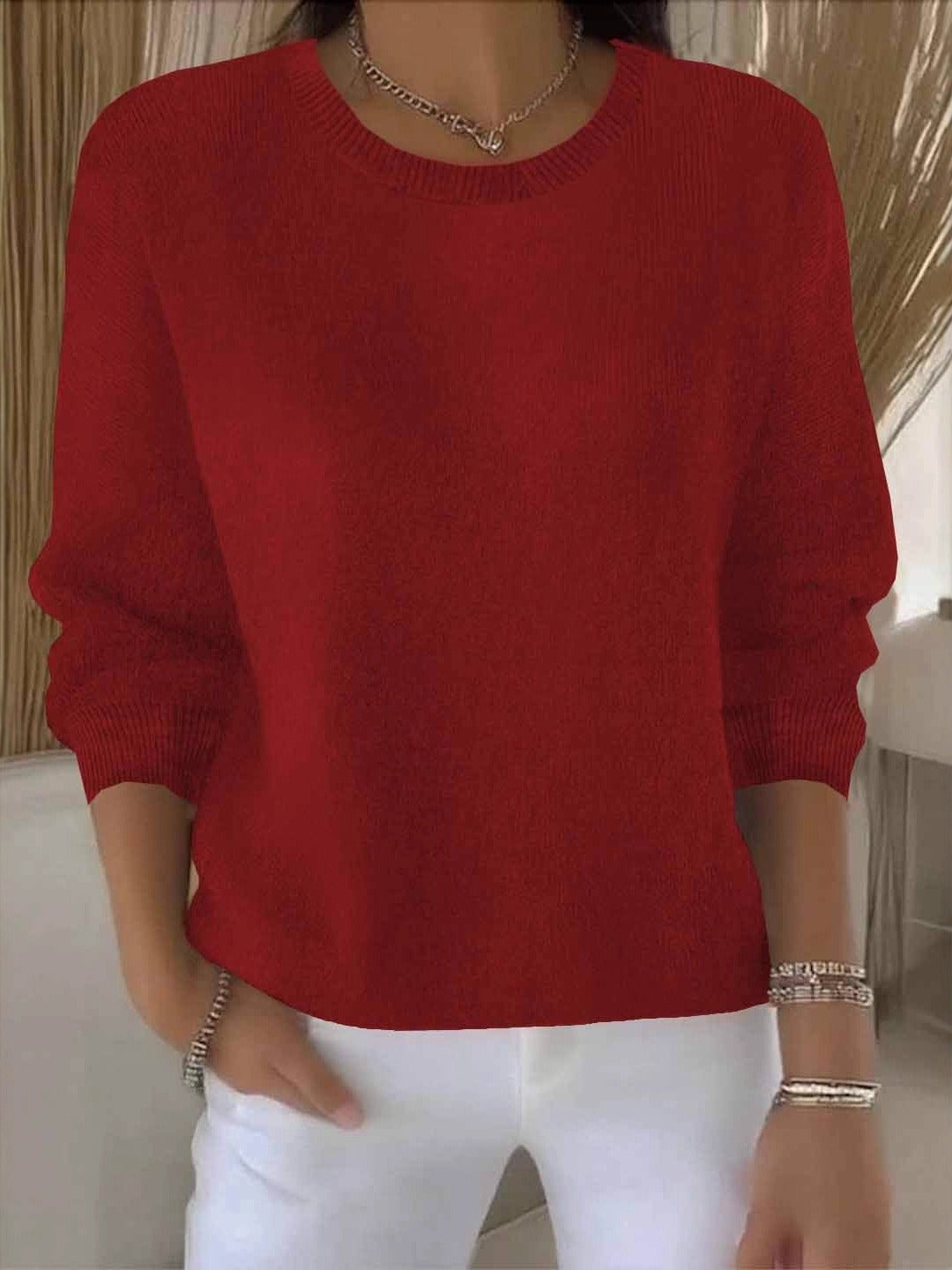 Women's Relaxed Round-Neck Knit Sweater
