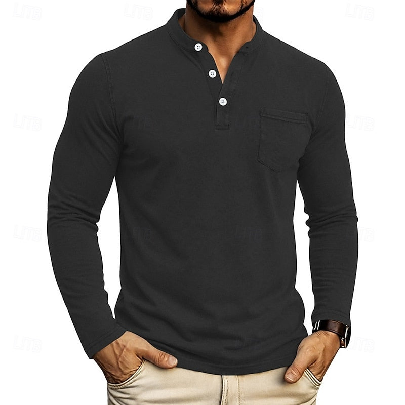 Men's Henley Long-Sleeve Shirt with Chest Pocket