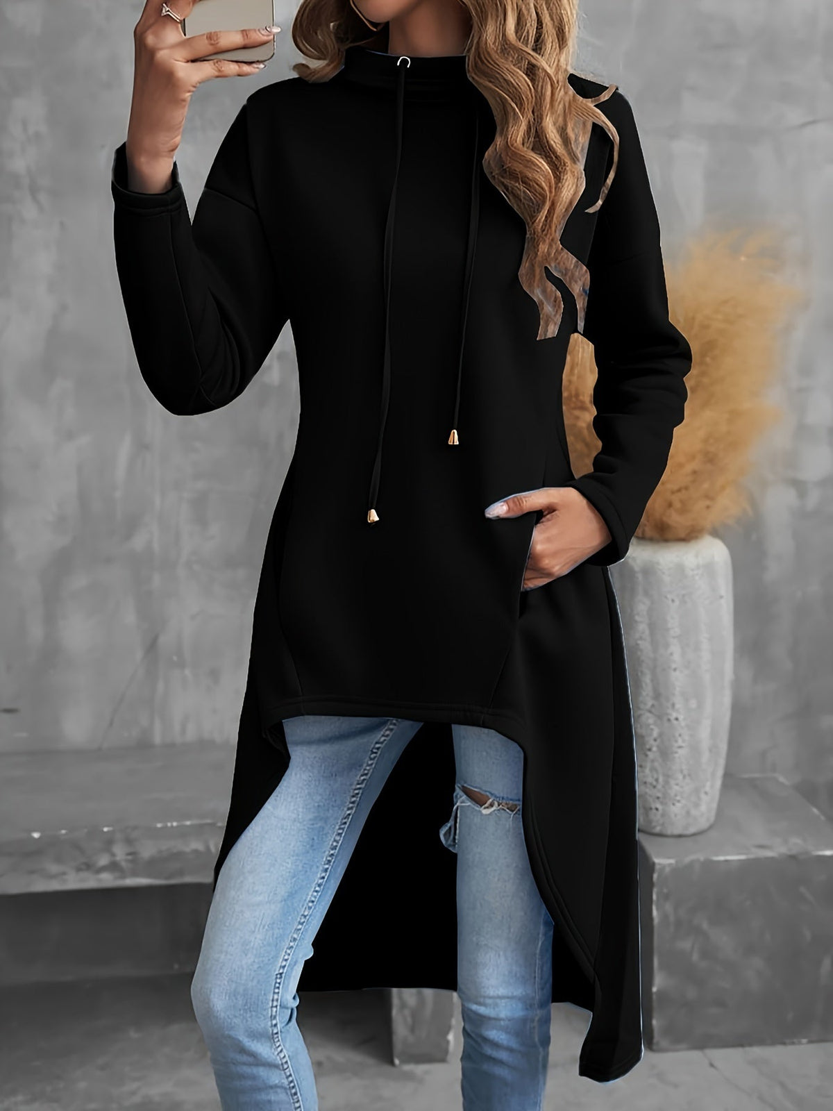 Women's High-Low Drawstring Hoodie