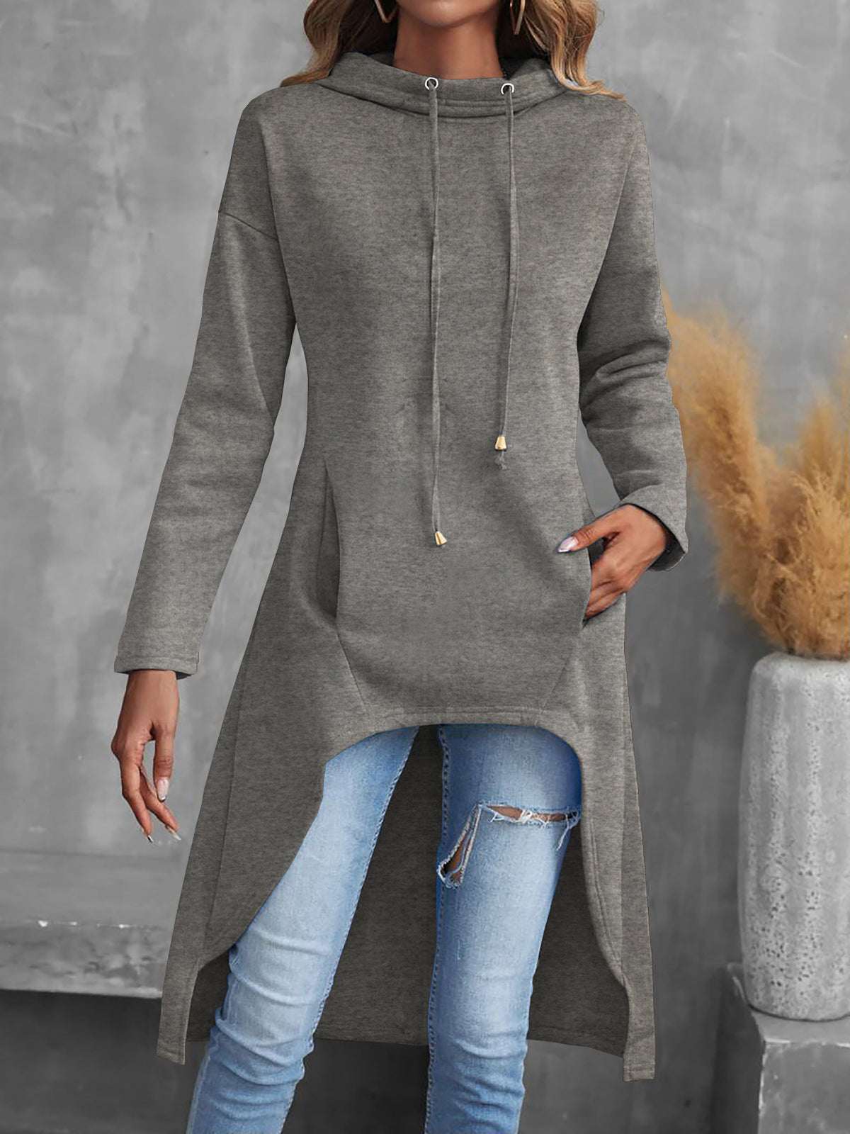 Women's High-Low Drawstring Hoodie