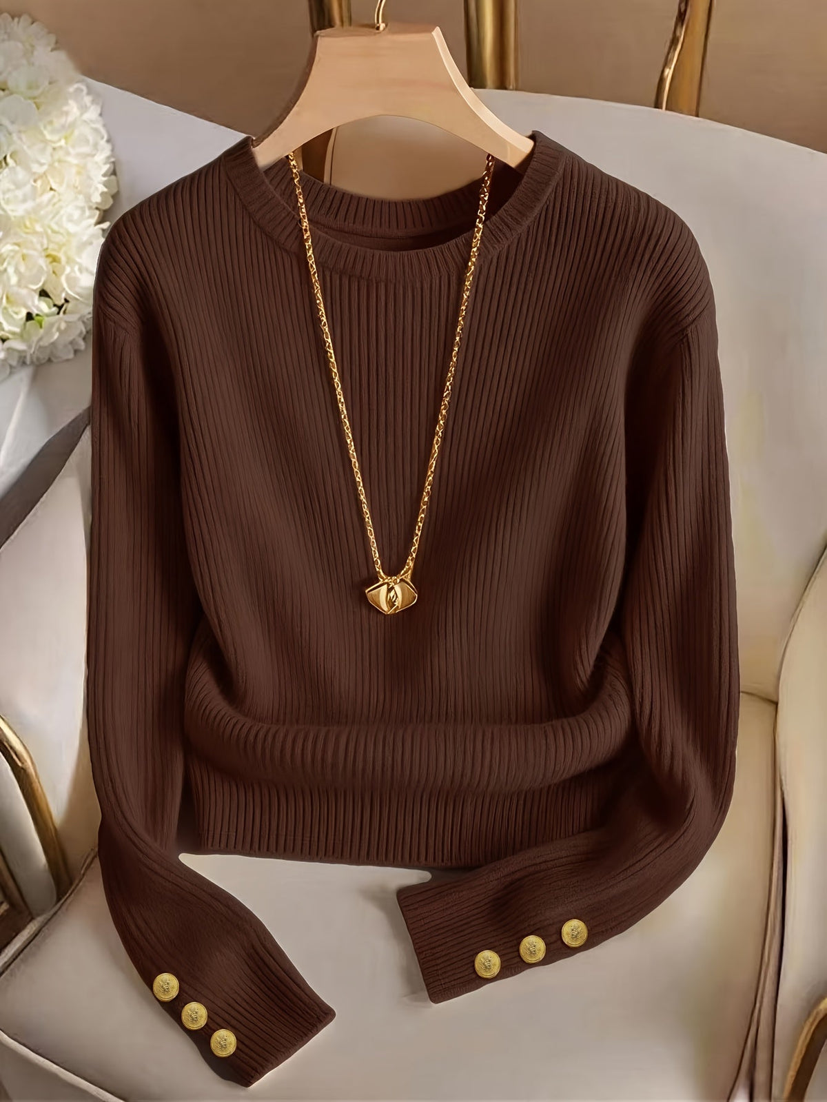 Women's Ribbed Button-Cuff Sweater