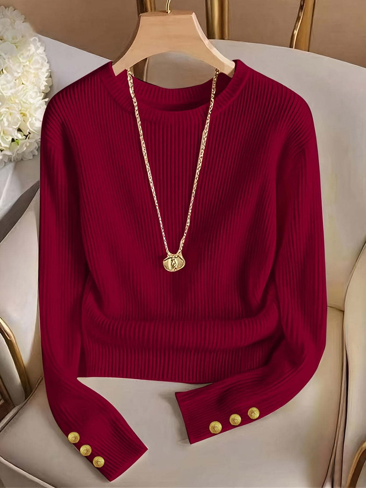 Women's Ribbed Button-Cuff Sweater