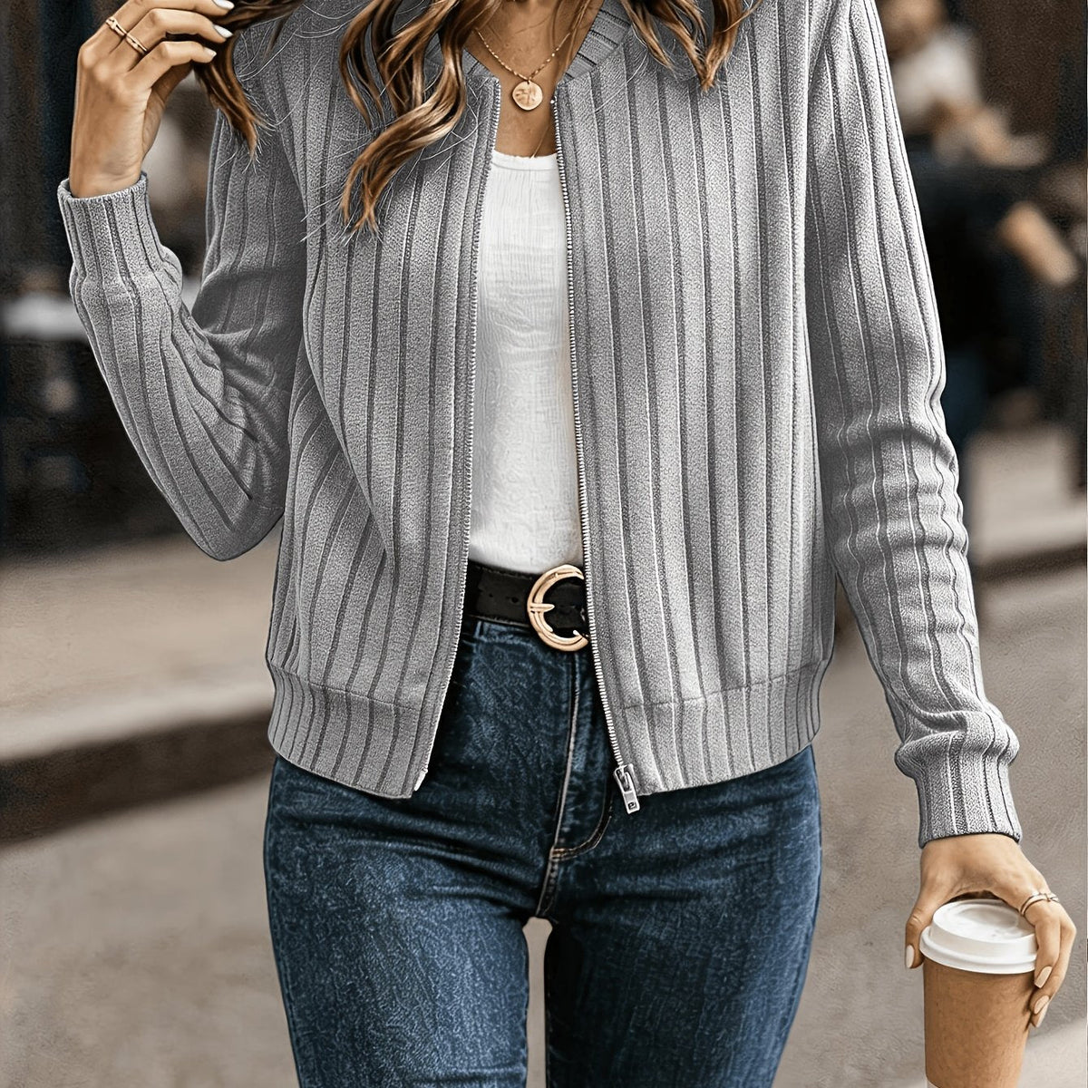 Women's Ribbed Zip-Front Jacket