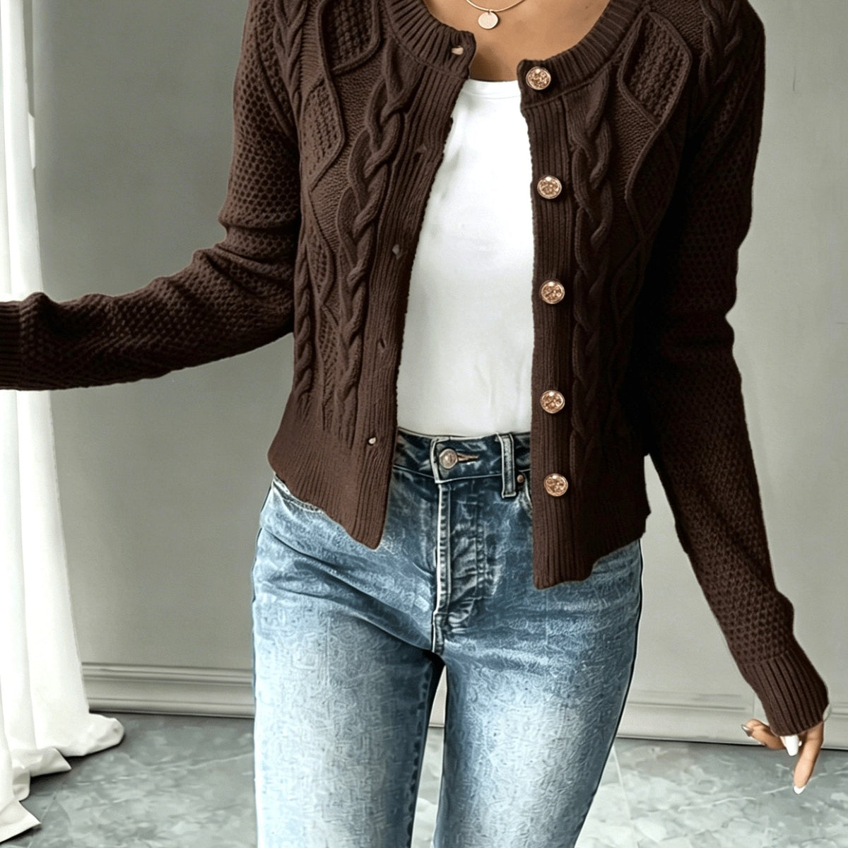 Women's Cable-Knit Button-Front Cardigan