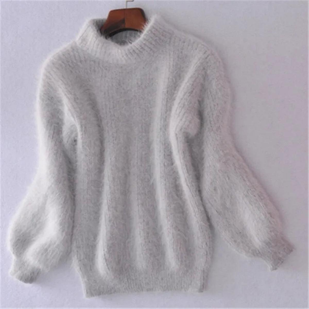 Women's Fuzzy-Texture High-Neck Sweater