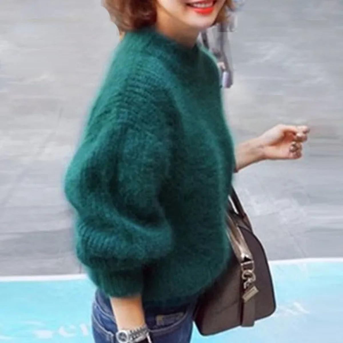 Women's Fuzzy-Texture High-Neck Sweater