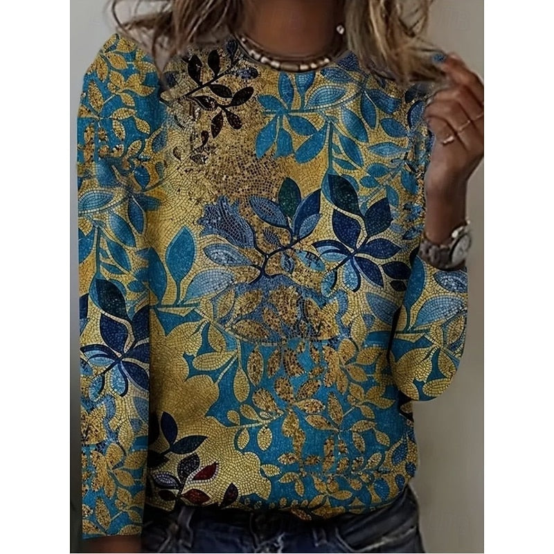 Women's Botanical Print Long-Sleeve Top