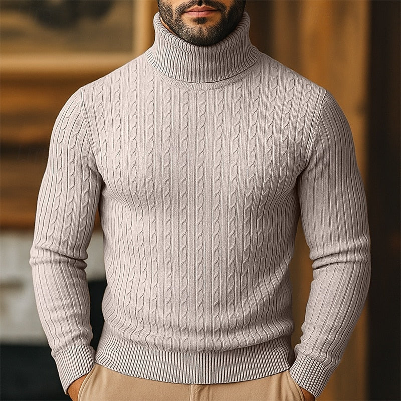 Men's Cable Knit Turtleneck Sweater