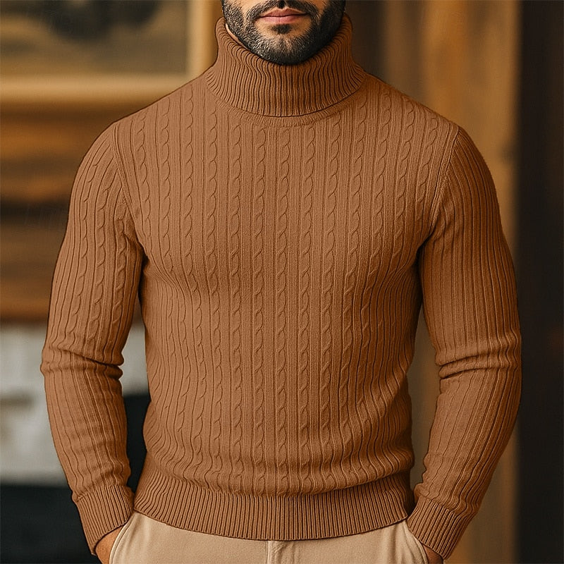 Men's Cable Knit Turtleneck Sweater