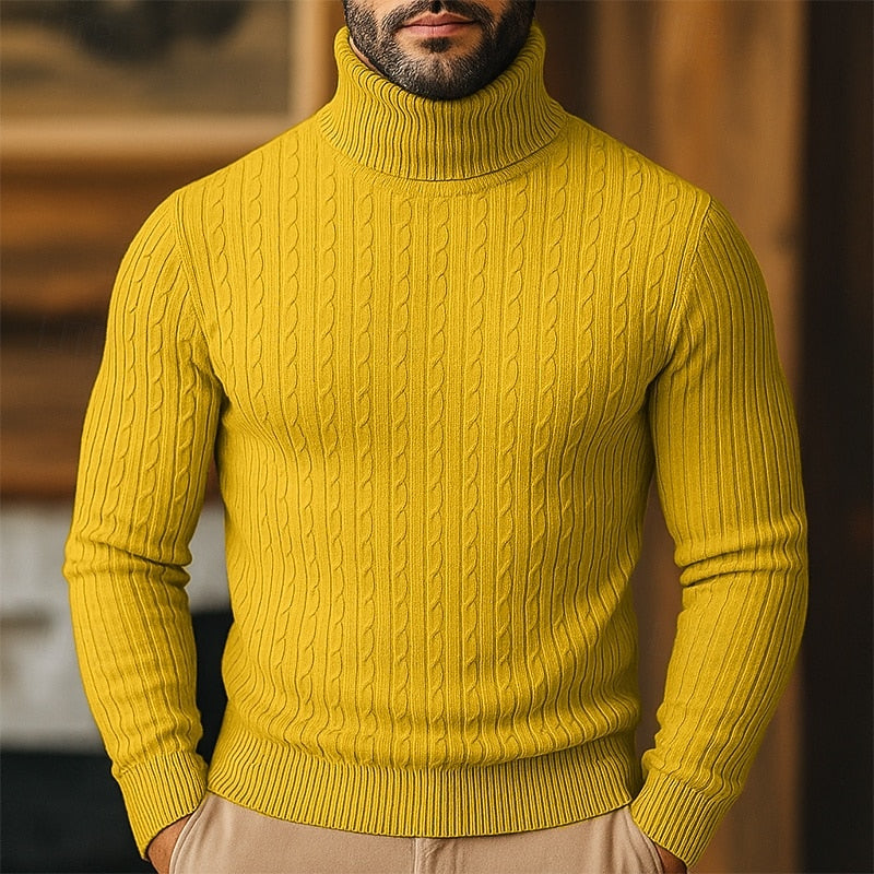 Men's Cable Knit Turtleneck Sweater
