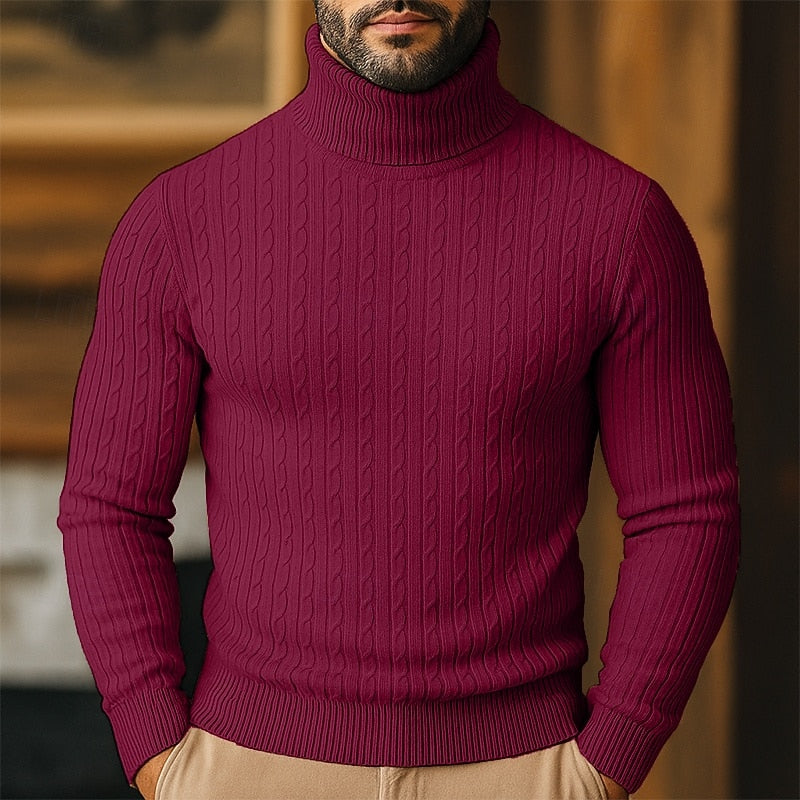 Men's Cable Knit Turtleneck Sweater