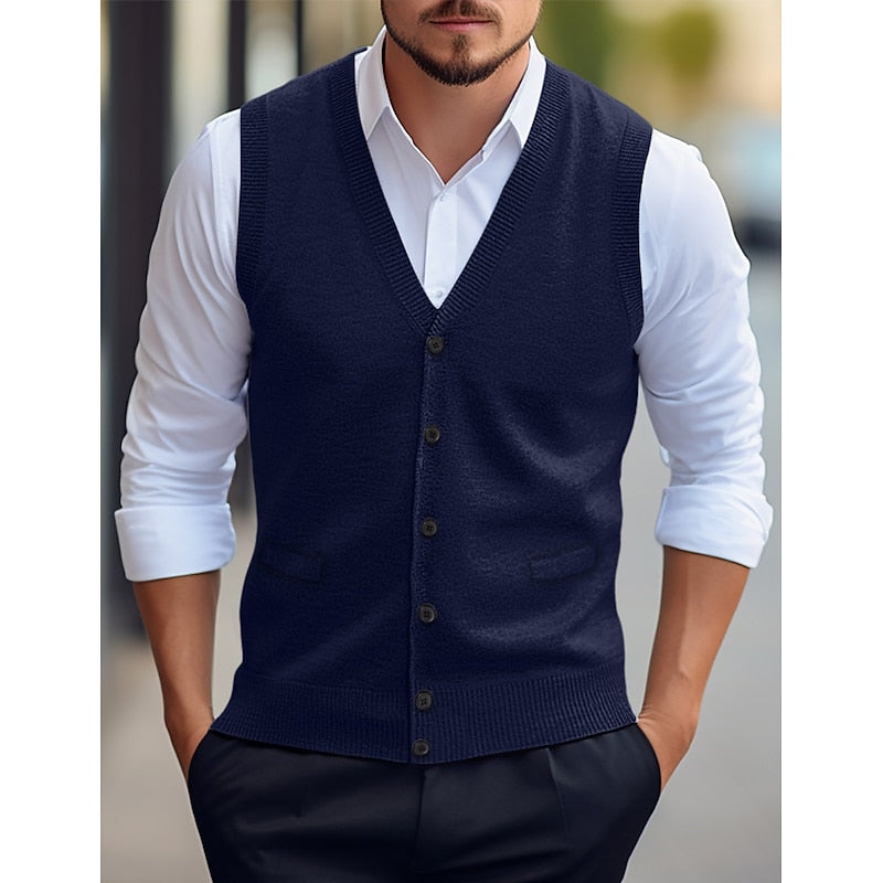 Men's Buttoned V-Neck Sweater Vest