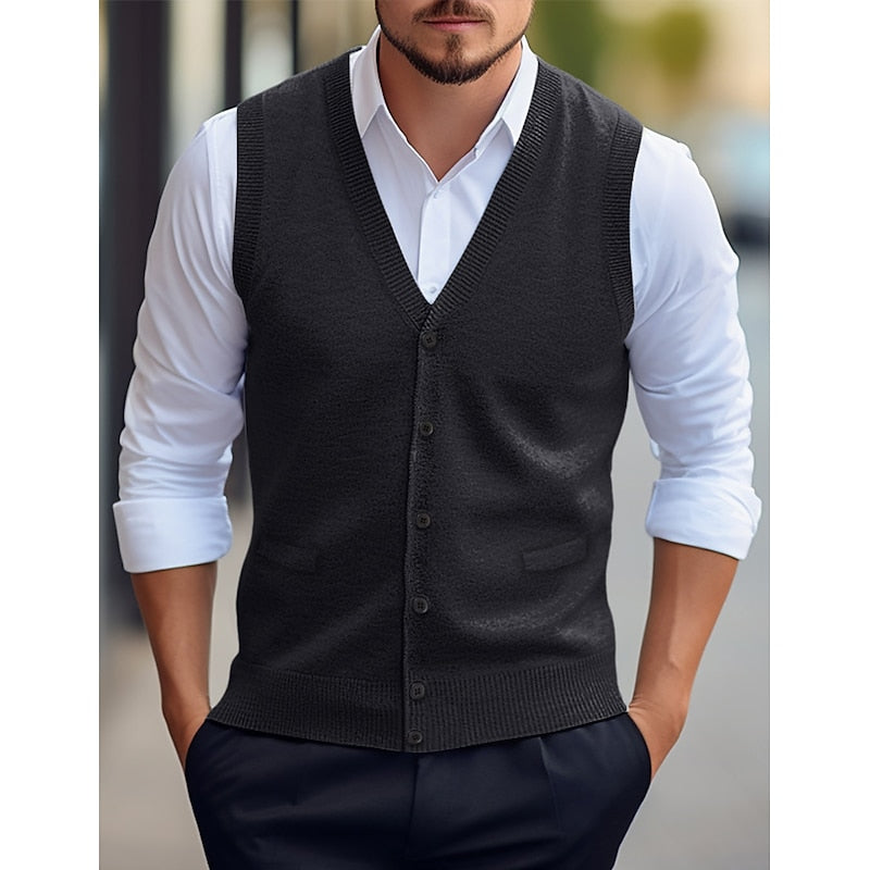 Men's Buttoned V-Neck Sweater Vest